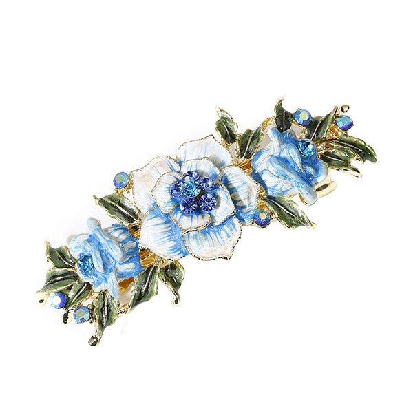 Fodattm Women Lady Vintage Exquisite Flower French Hair Barrette Metal Hairpin Rhinestone Spring Hair Clip Bridal Wedding Crystal Hair Clasps (Blue)