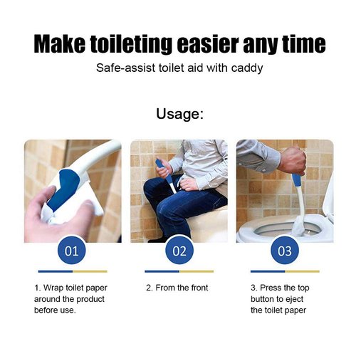 Long Reach Comfort Wipe, Self Assist Toilet Aid with Foldable Handle Extends Your Reach Over 15" Grips Toilet Paper or Pre-Moistened Wipes