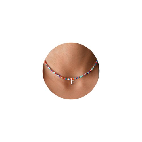 Yoosteel Beaded Initial Necklaces for Women Jewelry, Silver Letter F Initial Colorful Beaded Necklace Boho Necklaces for Women Trendy Gifts
