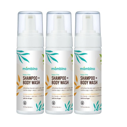 Mambino Organics Happy Time Shampoo & Body Wash for Kids 3 Pack - Hypoallergenic, Plant-Based, Eco-Friendly Body and Hair Cleanser for Sensitive Skin - Calendula & Orange 5.5floz