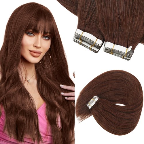 Sunny Tape in Hair Extensions Auburn Human Hair Tape ins Extensions Auburn Red Tape in Extensions Human Hair Adhesive Pu Tape Hair Extensions Long Straight 50g 20pcs 24inch