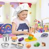 KODATEK Play Kitchen Accessories, Kids Kitchen Pretend Play Toys, Kitchen Set with Stainless Steel Cooking Utensils Cookware Pots and Pans Set Healthy Vegetables, Knife, Apron, Little Chef Boys Girls
