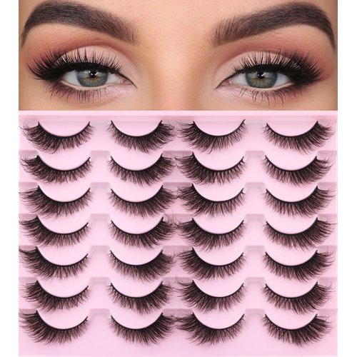 False Lashes Natural Look Fluffy Faux Mink Eyelashes Wispy Fox Eye Lashes That Look Like Extensions 3D Mink Lashes Natural Strip Lashes Pack by Kiromiro 14 Pairs