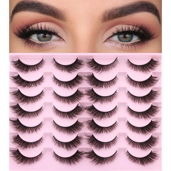 False Lashes Natural Look Fluffy Faux Mink Eyelashes Wispy Fox Eye Lashes That Look Like Extensions 3D Mink Lashes Natural Strip Lashes Pack by Kiromiro 14 Pairs