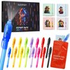 DazSpirit 16Pcs Valentines Invisible Ink Pen Set with UV Light, Mini Notepads & Favor Bags, Spy Pens for Kids, Top Secret Message Magic Markers, Disappearing Ink, Detective & Escape Room Themes