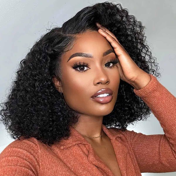 12 Inch 200% Density 13x4 Deep Wave Lace Front Wigs Human Hair Short Bob Wig Human Hair Deep Curly HD Lace Frontal Human Hair Wigs for Women Glueless Wig Pre Plucked Natural Black Color