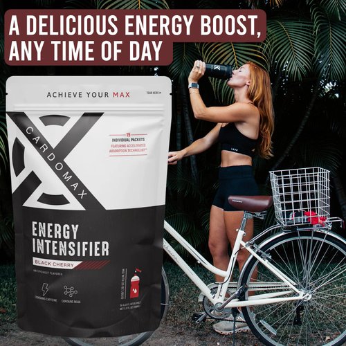 CardoMax Energy Intensifier Liquid Energy Boosting Water Flavoring with 200mg Caffeine, BCAA, 100% Vitamins B12, B6, and B3, Keto-Friendly, Vegan, Sugar-Free, No Calories - Black Cherry Flavor