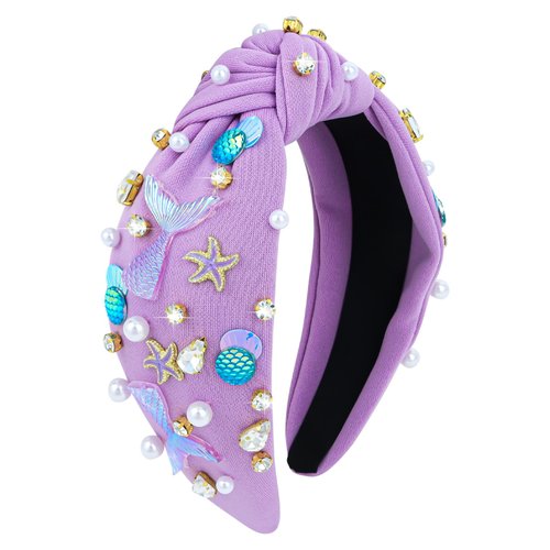 YARIEW Mermaid Knotted Headband for Women and Girls, Mermaid Headband for Little Girl Hair Accessories, Mermaid Tail Starfish for Mermaid Hair Accessories Mermaid Party Decorations Gifts (Purple)