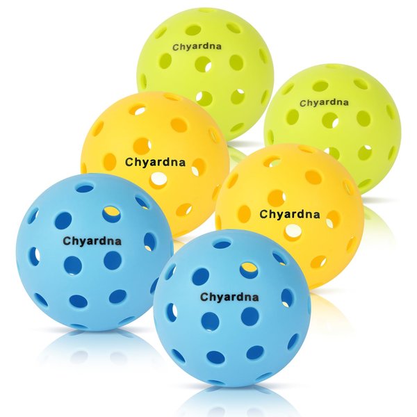 chyardna Outdoor Pickleball Balls |Meet USAPA Official Requirement | Perfectly Balanced,Durable (Tricolor, 6)