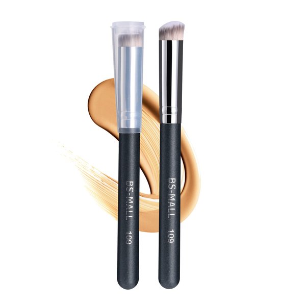 BS-MALL Concealer Brush Makeup Brushes Under Eye Angled Flat Top Kabuki Brush Small Foundation Pack of 2 Nose Contour Brush Travel Package