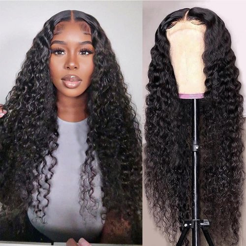 BAESITTE Deep Wave Lace Front Wigs Human Hair 13x4 Lace Front Curly Wigs for Black Women Human Hair 22 Inch HD Transparent Lace Frontal Closure Wigs Human Hair Pre Plucked with Baby Hair Wet and Wavy