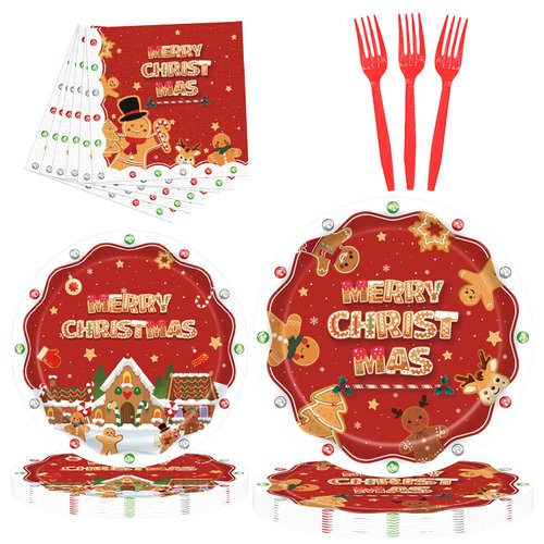 96 Pcs Christmas Gingerbread Man Party Plates Disposable Dinner Paper Plates and Napkins Party Supplies with Forks, Merry Christmas Party Gingerbread Theme Decorations for Xmas Celebration, Serve 24