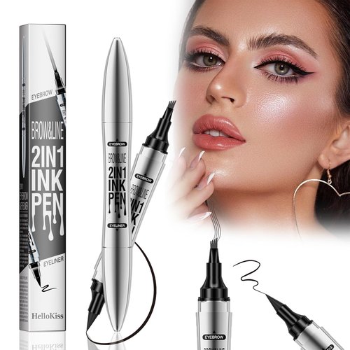 Magic Eyebrow Pencil, Waterproof Eyebrow Pen, 4-Tipped 2-IN-1 Create Natural Hair-Like Brows Microblading Eyebrow Pen, Long-Lasting Natural Fine Stroke Magic Eyebrow Pen (611B03#Grey)