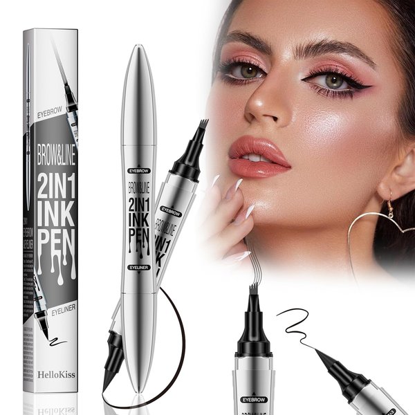 Magic Eyebrow Pencil, Waterproof Eyebrow Pen, 4-Tipped 2-IN-1 Create Natural Hair-Like Brows Microblading Eyebrow Pen, Long-Lasting Natural Fine Stroke Magic Eyebrow Pen (611B03#Grey)