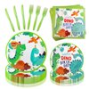 120 Pcs Dinosaur Birthday Paper Plates Napkins, Dinosaur Party Supplies Tableware Set for 24 Guests, Dinosaur Themed Birthday Party Decorations for Boys Girls Baby Shower