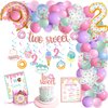 NALONER Two Sweet Birthday Party Decorations, Donut Decoration, Baby Second 2nd Decorations for Girl, Banner & Cake Topper, Balloons Garland