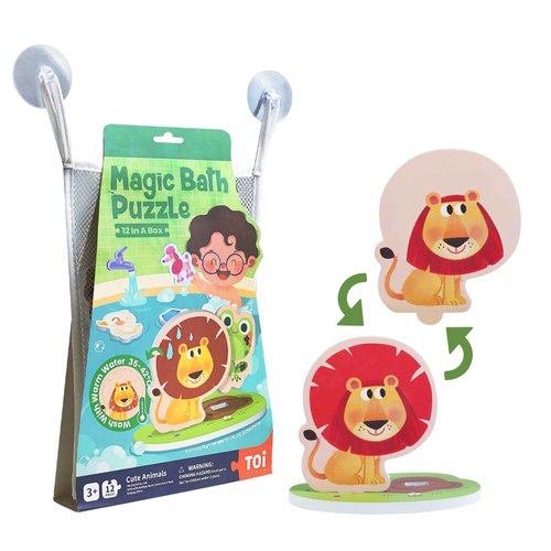 TOI Bath Toys for Toddlers, Floating Color-Changing Foam Bath Puzzles, Educational Learning Bathtub Toy with Organizer for Babys, Wet & Stick, 100% Non-Toxic, Cute Animals