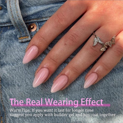 SXVME Soft Gel Nail Tips Short Almond Gel X Nails, 300Pcs Pre-applied Tip Primer Gel X Nail Tips, Natural Pink Colored Gel Tips Acrylic Fake Nails Extensions False Nails Press ons for Easy DIY