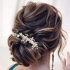 Campsis Flower Bride Wedding Hair Comb Pearl Side Comb Crystal Bridal Hair Accessories for Women and Girls (Gold)