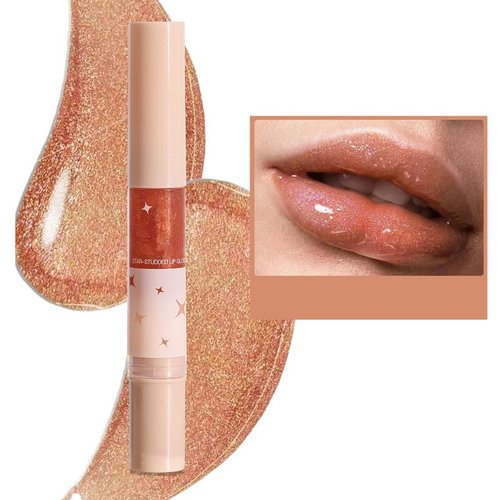 MIESCHER Gold Glitter Lip Gloss Lipstick, Pearl Shimmer Liquid Lipstick Long Lasting Plumping Lip Gloss Hydrating Moisturizing Lip Oil Non-Sticky Tinted Lip Gloss Stain, High Shine Lip Gloss(3#SEREIN)