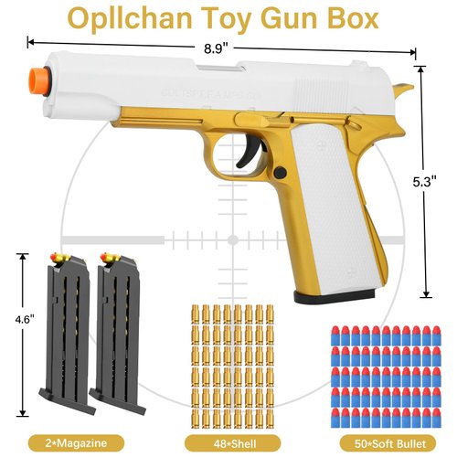 Toy Gun Soft Bullet for Boys Girls, Toy Foam Blasters & Guns, Toy Guns with Shell Ejecting, Gift Box for Christmas Birthday for Boys Girls Adults Age 8+ Gold