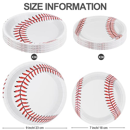 ADXCO 72 Pack Baseball Plates 9 Inch and 7 Inch Home Plate Baseball Round Baseball Paper Plates for Sports Theme Birthday Party Decorations Party Supplies