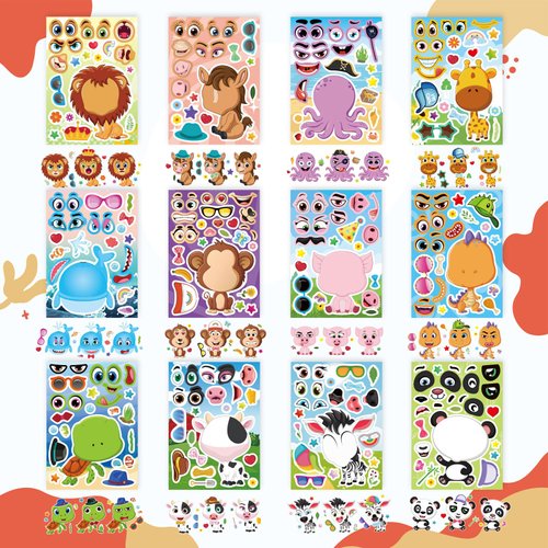 24 PCS Make a Face Stickers for Kids - Make Your Own Stickers Animal Mix and Match Sticker Sheets with Safaris, Sea and Farm Animals for Kids Party Favor Supplies Craft Activities Ages 3+