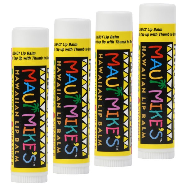 Maui Mike's Best Lip Balm Banana (4 pack) Vitamin E,Aloe Vera and Beeswax. Restore Dry Lips Today. Non Wazy and Glides on Smooth. Take your lips on a Hawaiian Vacation.
