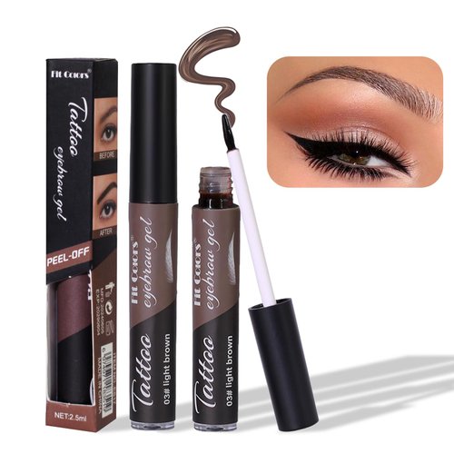 2Pcs Tattoo Eyebrow Gel, 24 Hour temporary Eyebrow Peel Off Tint, Waterproof Sweatproof Peel Off Brow Tint Tattoo Brow Gel, Easy to Peel Off Tattoo brow (03#Light Brown)