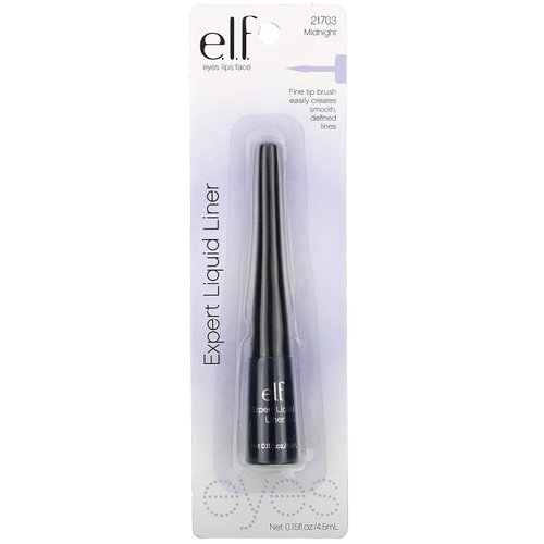 e.l.f. Liquid Eyeliner, High-pigment Liquid Eyeliner With Extra-Fine Brush Tip, Easy Glide Smudge-proof Formula, Midnight