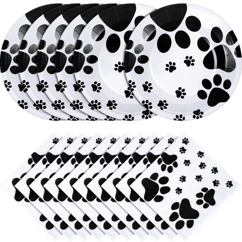 Potchen 80 Pcs Dog Birthday Party Supplies Dog Paw Party Tableware Supplies 40 Disposable Plates and 40 Napkins for Puppy Doggy Party Decoration, 7 Inch