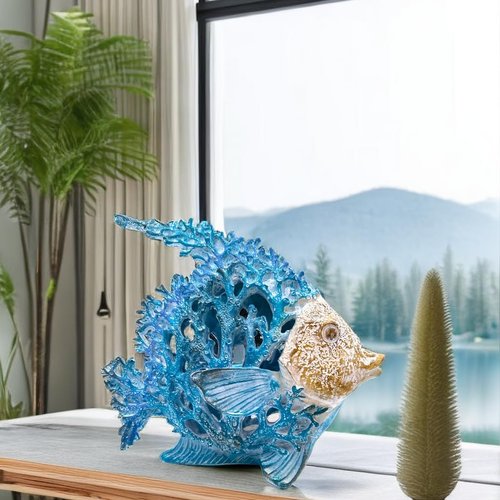 VVGIFTS Beach Coastal Decor Coral Reef Angelfish Home Office Desk Decor Sculpture Statue for Tabletop Shelf Bathroom Decoration Ornament Gift (Turquoise and Blue)