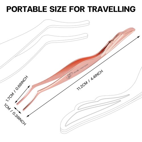 Pretty memory Eyelash Applicator Tool Stainless Steel Lash Tweezers Curved Eyelash Tweezers for Easy Lash Application and Removal, Rose Gold