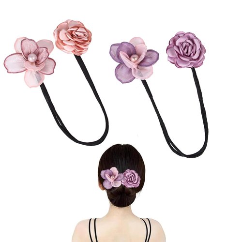 clino 2 Pcs Hair Bun Maker Deft Bun for Women French Twist Hairstyle Pearl Flowers Deft Bun Maker Magic Donut Plate Hair Artifact Reusable Lazy Hair Curler Bun Hair Accessories for Girls (purple)