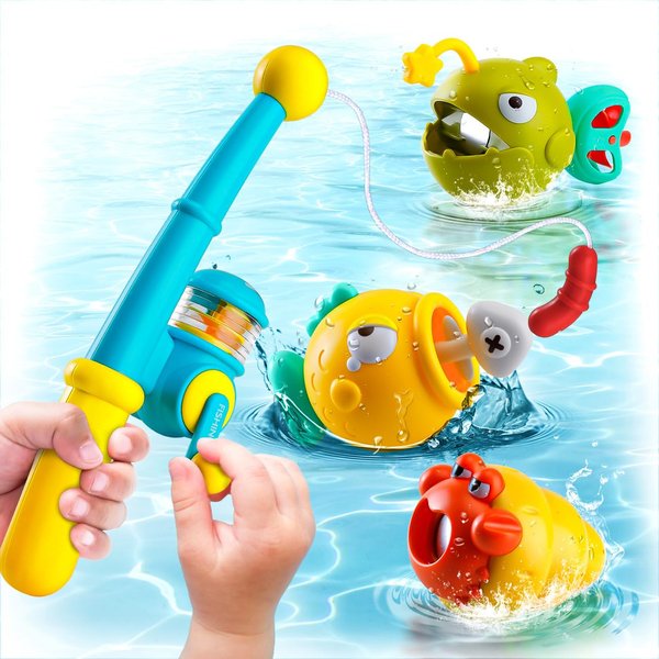 SEPHIX 4pc Set Magnetic Fishing Game, Bath Toys Magnetic Fishing Pool Toys Game, Water Table Bathtub Bath Toy, Birthday for Toddler Age 1 2 3 4 Year Old