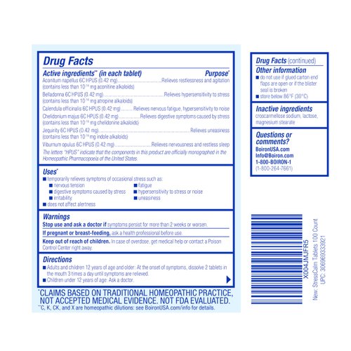 Boiron StressCalm Tabs - 100 Count for Relief of Stress, Anxiousness, Nervousness, Irritability, and Fatigue - Convenient Stress Calm Meltaway Tablets