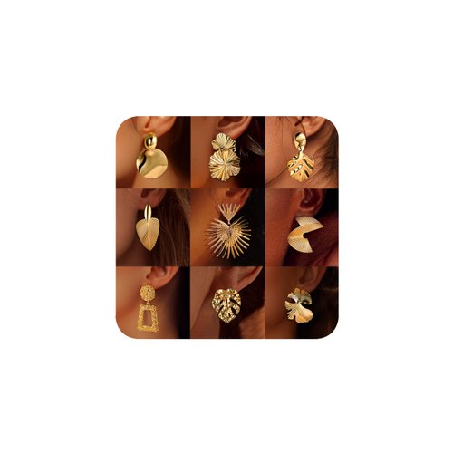 ORAZIO 9 Pairs Clip on Earrings Gold Statement Earrings for Women Exaggerated Trapezoid Dangle Clip on Earrings Gold Geometric Leaf Round Retro Drop Clip Earrings Unpierced Ears-12G