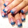 24Pcs Christmas Snowflake Press on Nails Short Square French Tips Fake Nails Blue Glitter Nail Tips Acrylic Nails with Rhinestone Design Christmas Glue on Nails for Women Winter Christmas Nails Decor