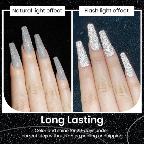 SUPWEE 10ml Reflective Glitter Gel Nail Polish Sparkling Diamond Nail Polish Gel Silver Nail Polish Soak Off UV Gel
