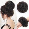 Bun Hair Pieces for Women, 100% Human Hair Messy Bun Hair Pieces Tousled Updo Hair Bun Extensions Wavy Curly Hair Wrap Ponytail Hairpieces Hair Scrunchies for Women Girls (Brown Black)