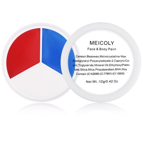 MEICOLY Red White Blue Face Paint Palette for Halloween Devil SFX Cosplay Makeup,4th of July Patriotic Face Body Paint,Independence Day USA Flag Face Painting for Kids and Adults