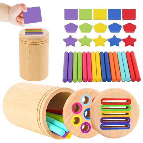 RECEKA Montessori Toys for 3+ Years Old Boys Girls Toddlers Wooden Sensory Color Sorting Toys 4 5 Old Baby Fine Motor Skills Stacking Shape Sorters Educational Learning Matching Game