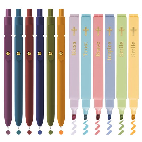 UIXJODO 6pcs Bible Highlighters & 6pcs Colored Pens Set – No Bleed Pastel Highlighters Assorted Colors Bible Pens, Perfect for Bible Study Supplies, Journaling, and Note-taking (Candy)
