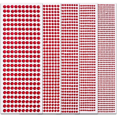 3555Pcs Gems Stickers for Kids Crafts, Self Adhesive Rhinestone Stickers for Hair Face Body Makeup, Bling Stick on Jewels Stickers Decorative Diamond DIY Craft 5 Sizes 3/4/5/6/8 mm(Red)