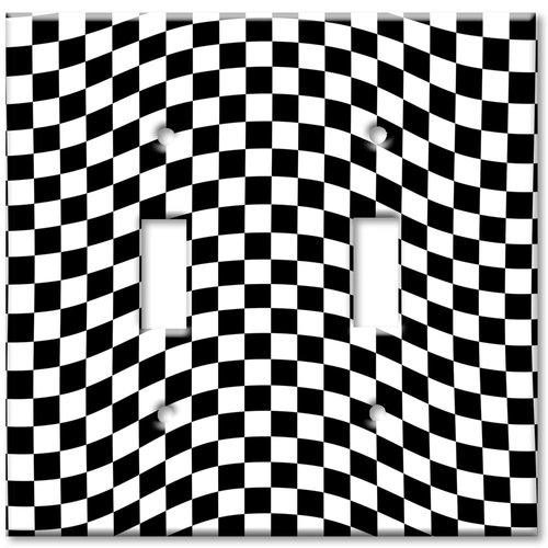 Art Plates - Double Gang Toggle OVERSIZE Switch Plate - OVER SIZE Decorative Metal Wall Plate - Checkered Flag - (Made in USA)