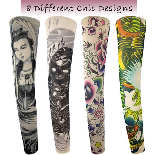 iToolai Temporary Tattoo Sleeves for Men, 8 pcs Set UV Protection Cooling Tattoo Arm Sleeves Slip on(Buddha Designs)