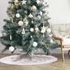 Christmas Tree Skirt, Gold White 36 Inch Faux Fur Plush Christmas Decorations Tree Base Mat Thick Velvet Rugs for Holiday Home Decor Party Xmas