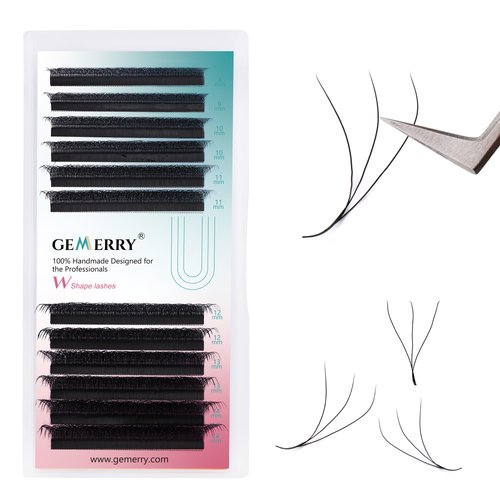W Eyelash Extensions 3D Premade Fans W Lashes 0.07 C Curl Matte Black W Shaped Volume Fans Easy Fan Lash Extensions by GEMERRY(0.07-C-8-14)