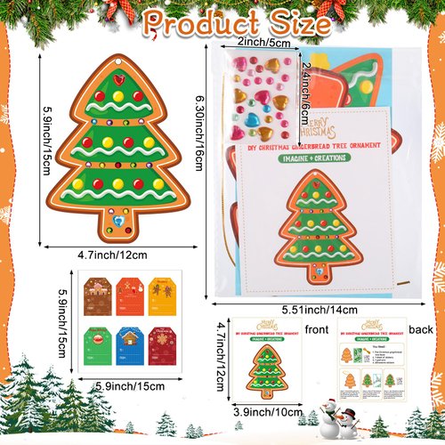 Supervitae 24 Sets Christmas Craft Kits DIY Christmas Tree Ornament Decorations Art Sets Santa Snowman Gingerbread Crafts Stickers for Holiday Xmas Home Classroom Activities Party Favors(Gingerbread)