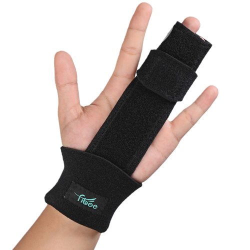 fibee Trigger Finger Splint, Adjustable Two Finger Splint Full Hand and Wrist Brace Support, Metal Straightening Immobilizer Treatment for Sprains, Mallet Injury, Arthritis(S/M)